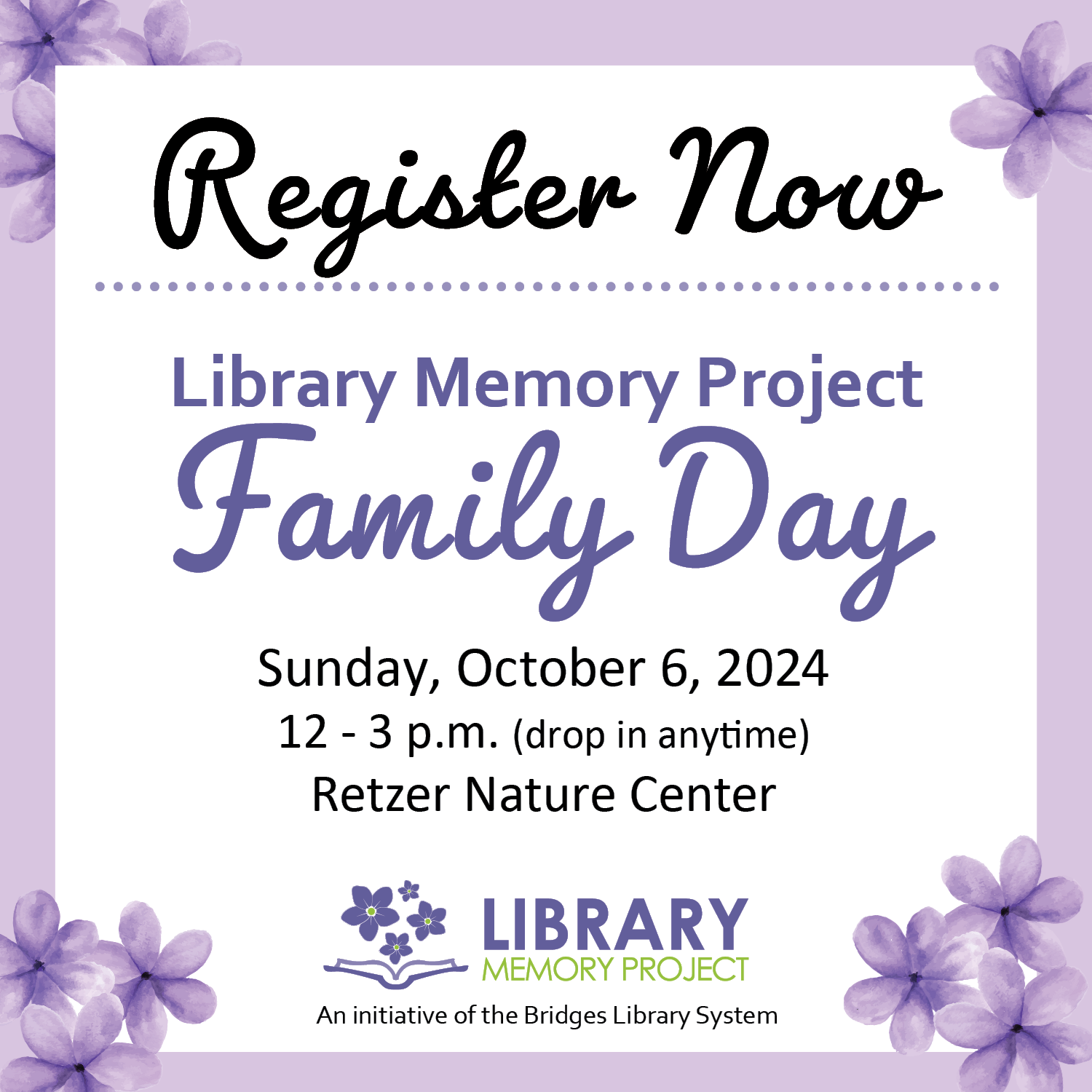 Graphic for Family Day event. Register now for Family Day on Sunday, October 6.