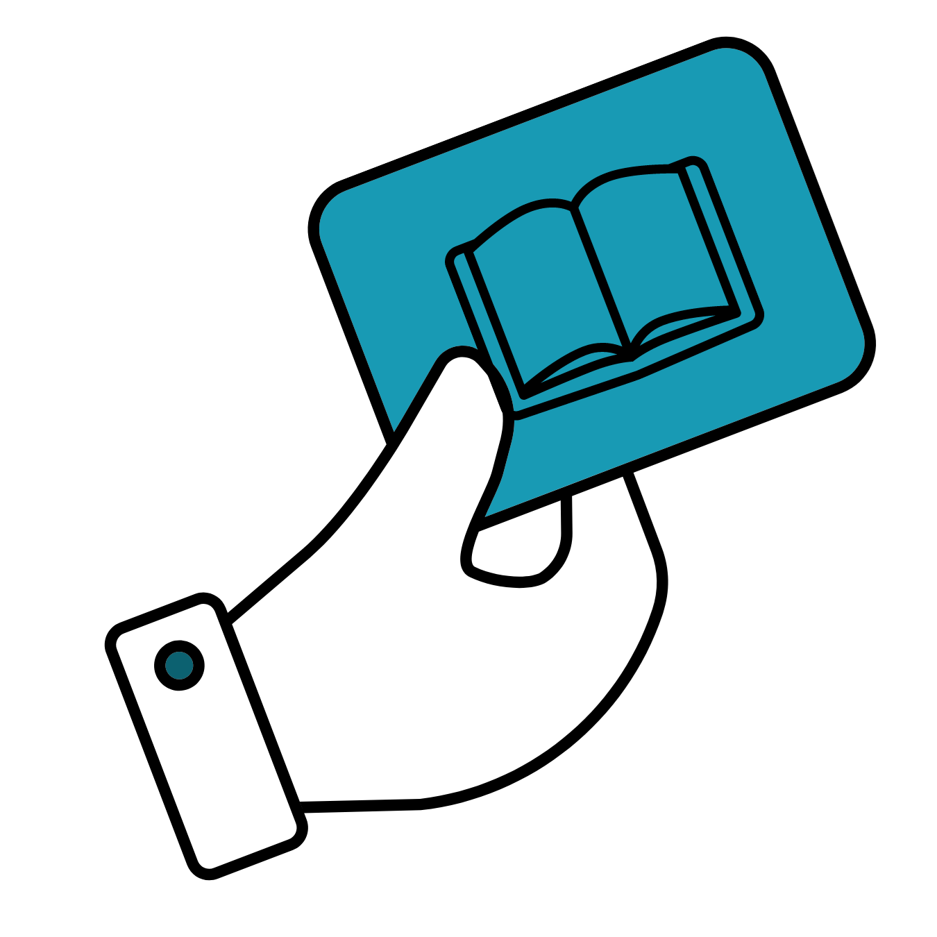 Graphic of a hand holding a library card.