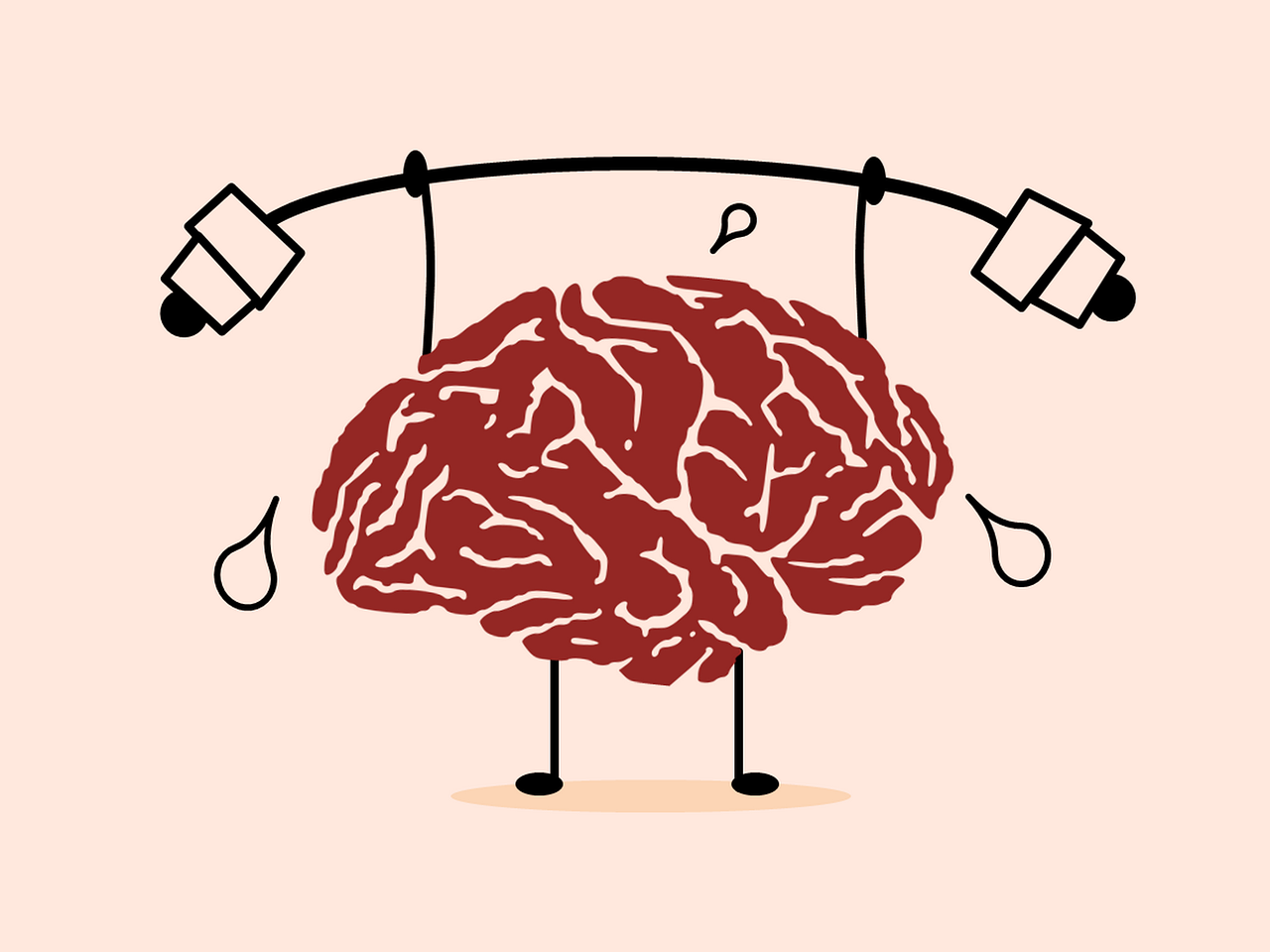 Graphic illustration of a brain icon with arms lifting weights.