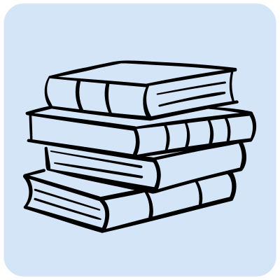 Icon line drawing of a stack of books.