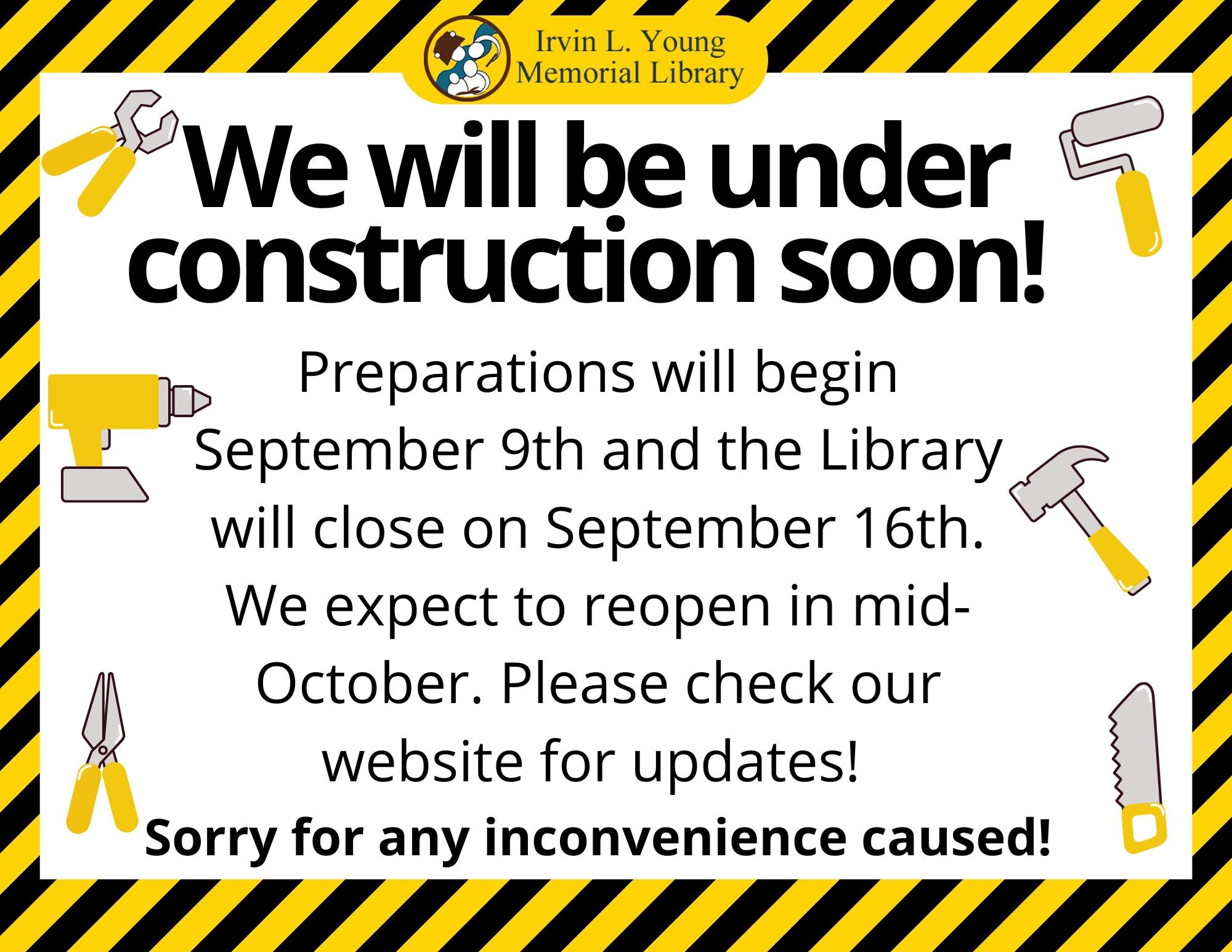 Graphic for Irvin L. Young Memorial Library's construction project.