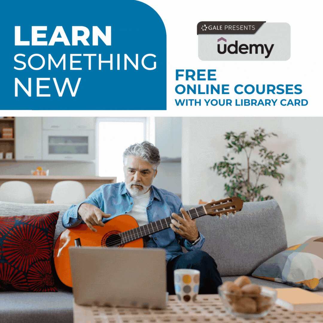 Animated GIF of graphics promoting Udemy online courses.