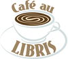 Café au Libris logo: illustration of a coffee cup on a saucer