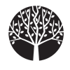 black and white illustration of a tree in a circle.