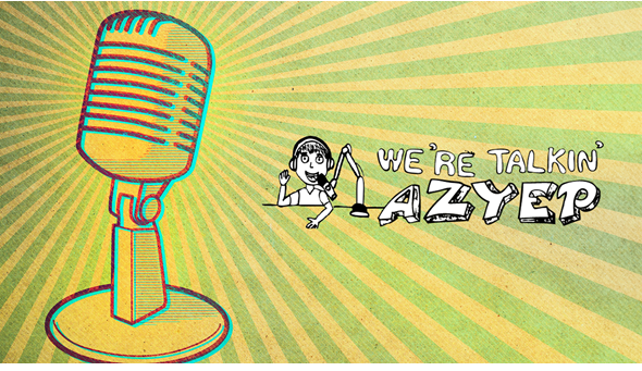 Vintage radio mic outline with AZYEP logo. 