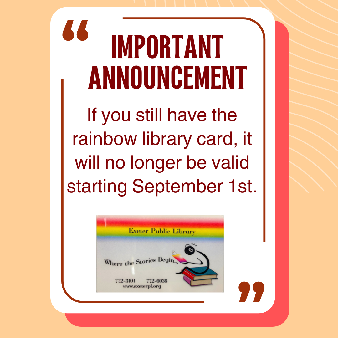 If you still have a rainbow library card, it will no longer be valid starting September 1. If you still have a rainbow library card, it will no longer be valid starting September 1.