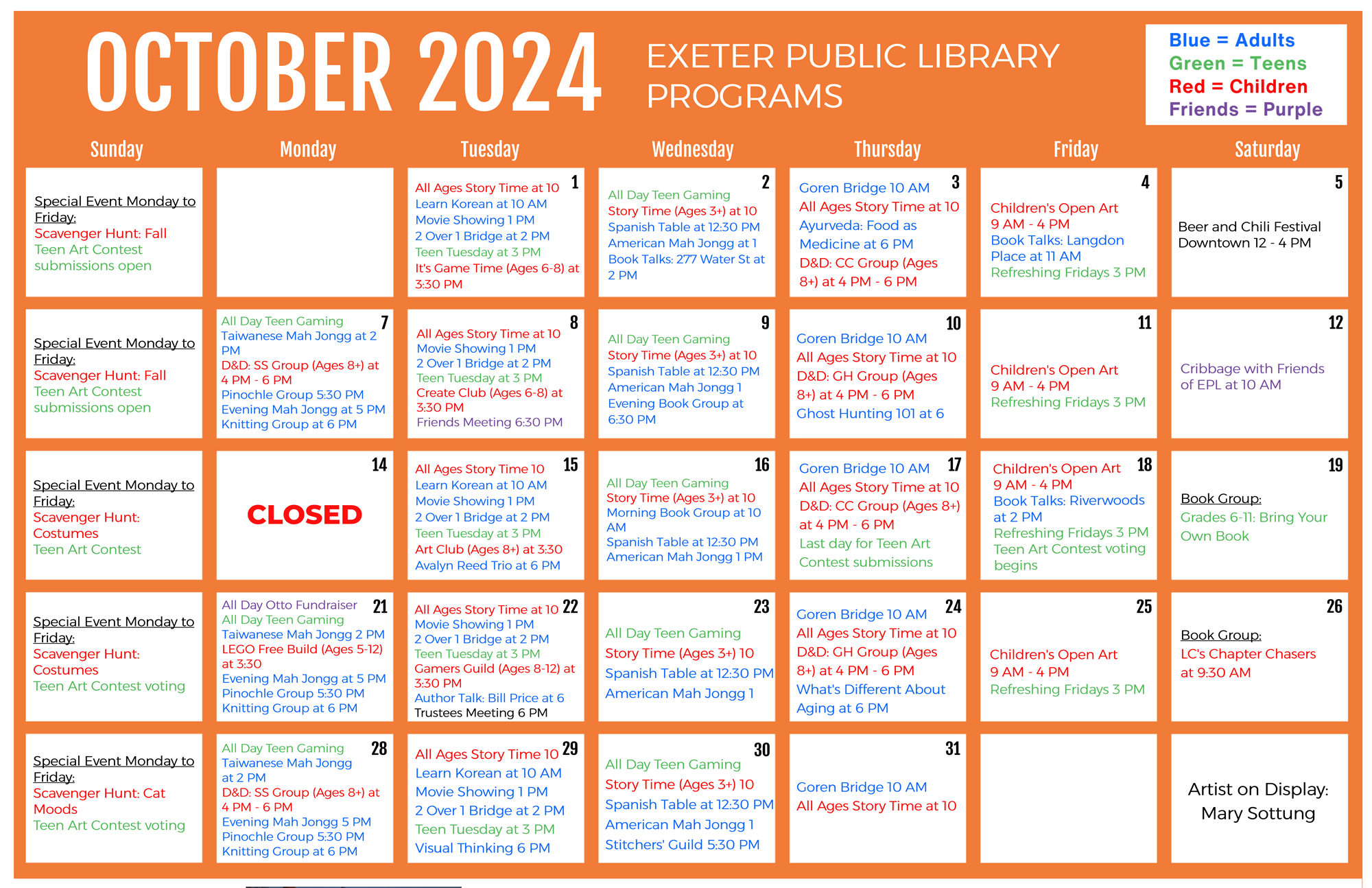 October 2024 Programs Calendar
