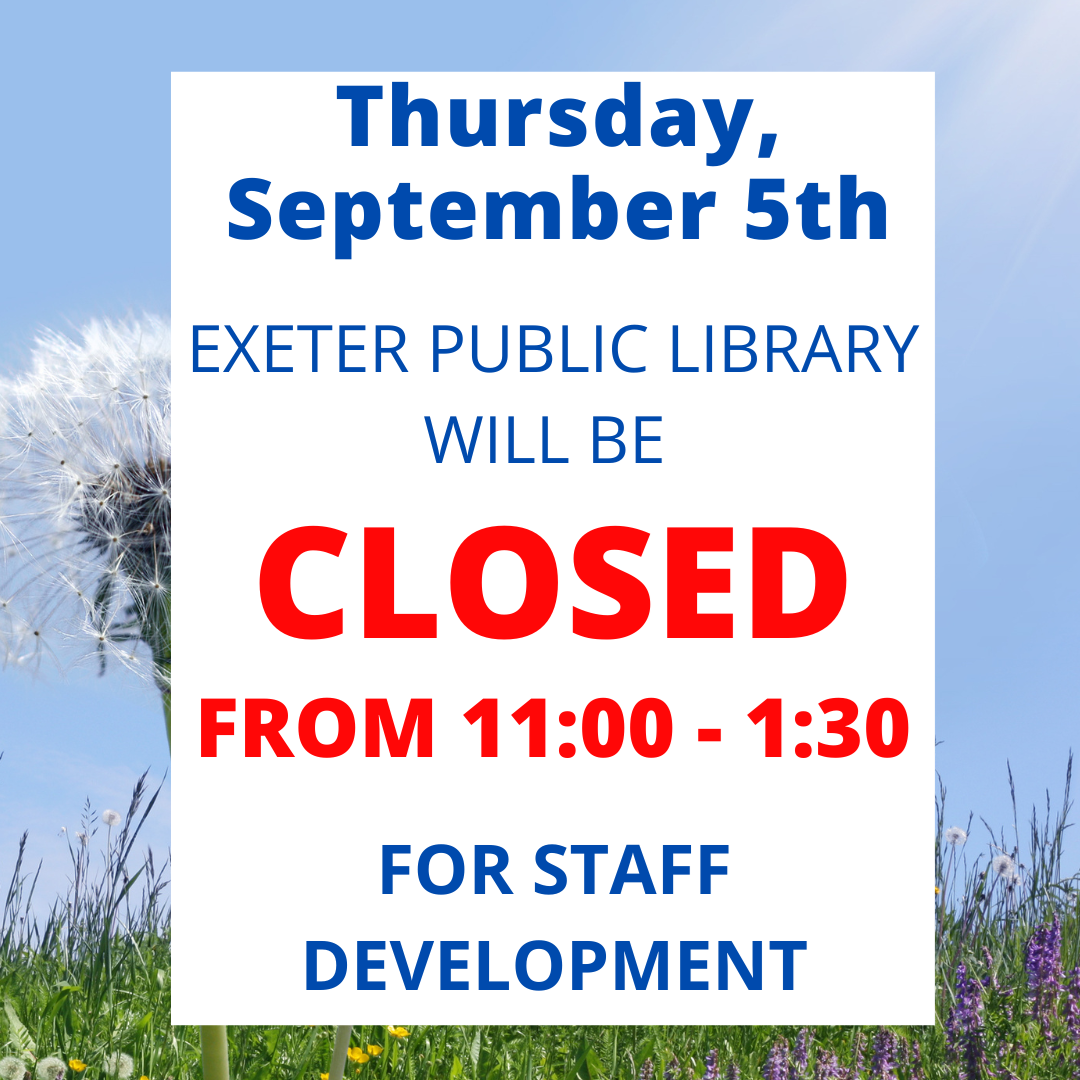 The Library will be closed on Thursday, September 5 from 11 AM - 1:30 PM for staff development. The Library will be closed on Thursday, September 5 from 11 AM - 1:30 PM for staff development.
