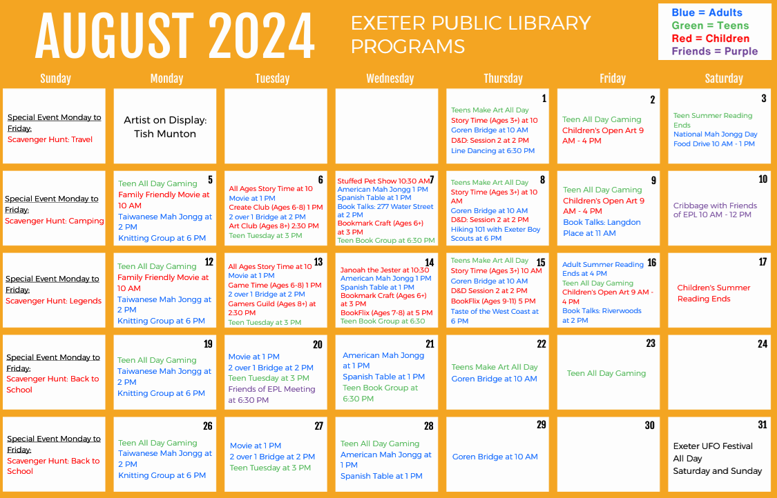 August 2024 Program Calendar
