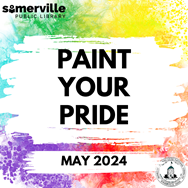 Rainbow color splashes on white in the background, with the title "paint your pride: may 2024" on top.