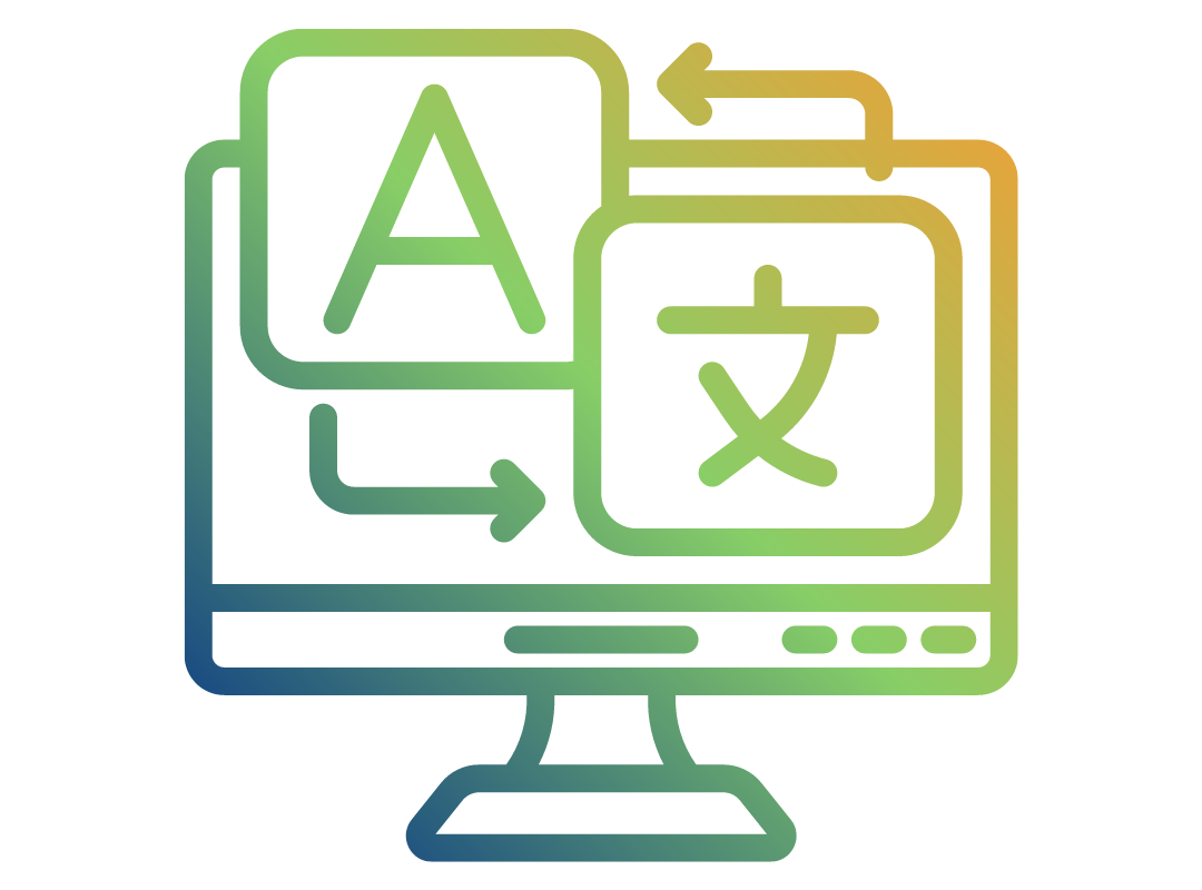Illustration depicting a computer monitor with the Roman letter A being switched for the Japanese Kanji 文