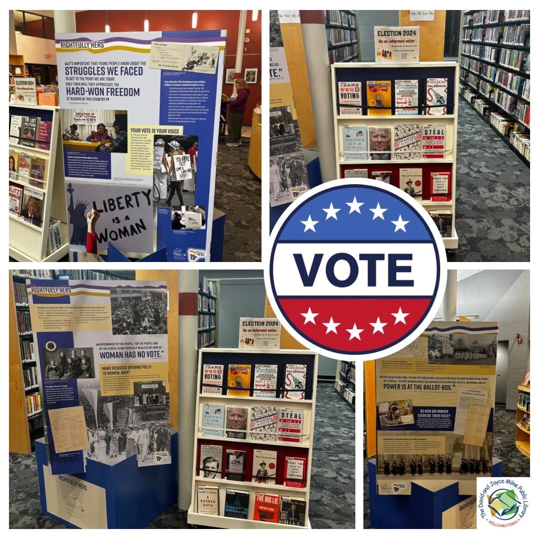 Photograph of an Election 2024 voting display in the front of the library