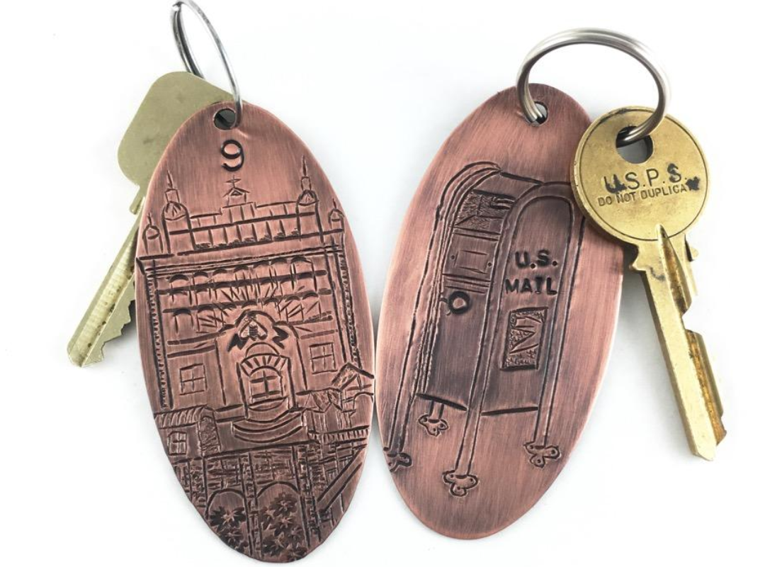 Photograph of copper keychains
