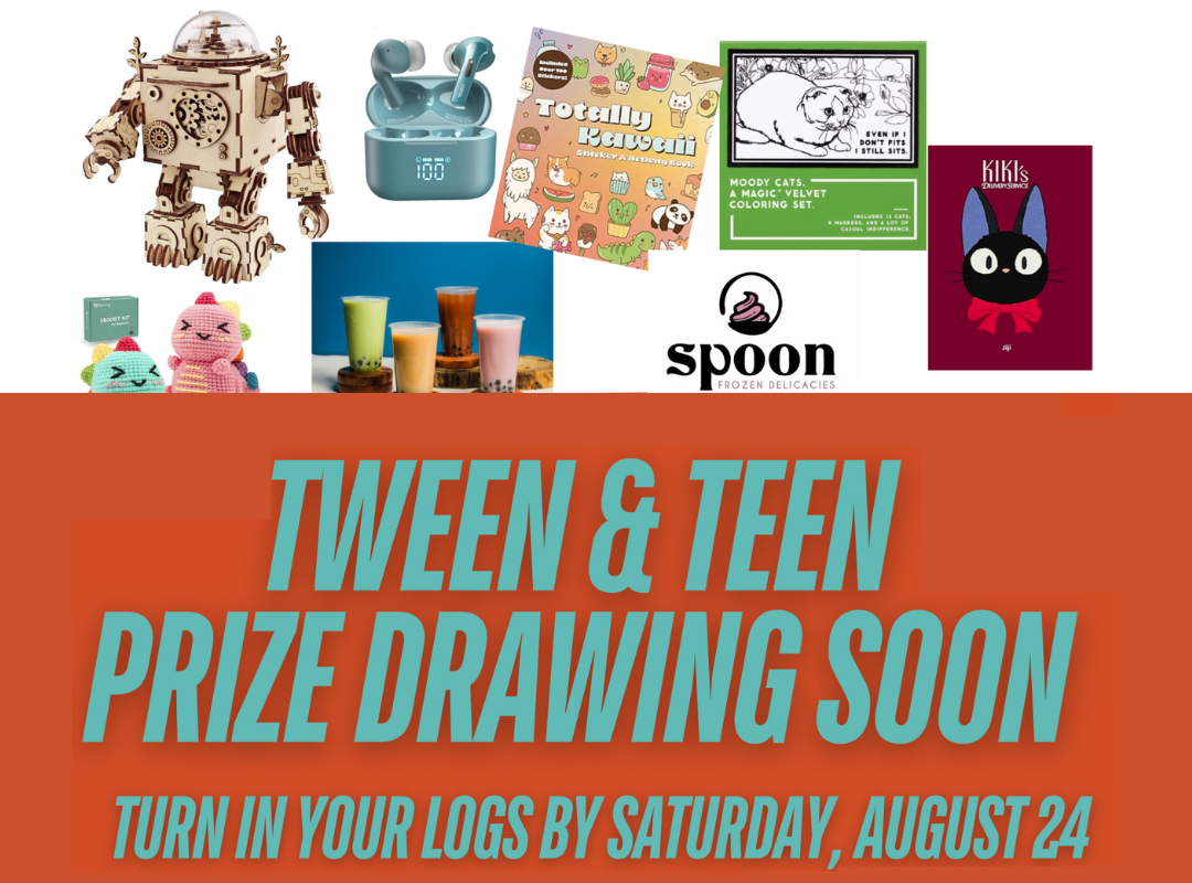 A selection of prizes for the teen summer reading, including headphones, art supplies, model kits, and gift cards