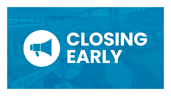 Megaphone image, MPHPL logo. Text on graphic, ‘Closing Early’