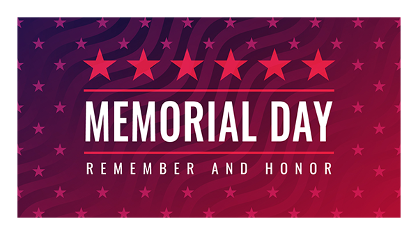 American flag and red stars. Image text, ‘Memorial Day Remember and honor’