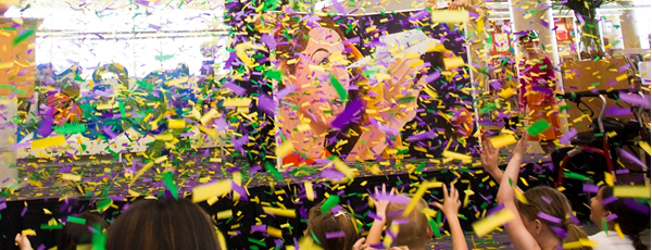 Photo of Confetti falling onto the Opening Day celebration at the Library in 2011