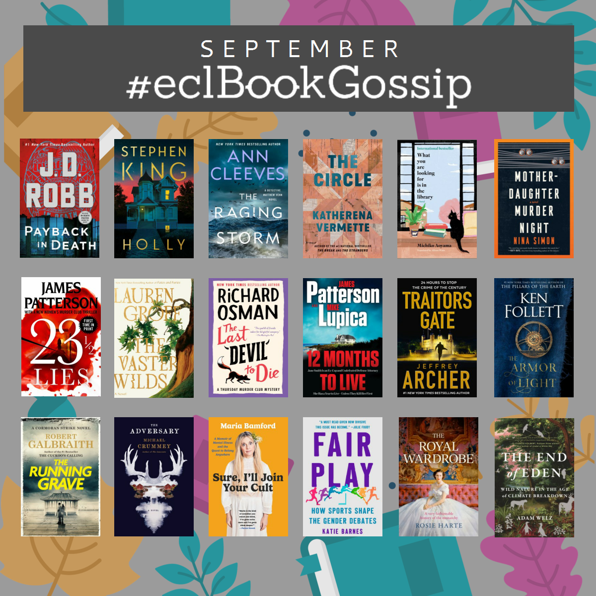 September #eclBookGossip with 18 book covers 