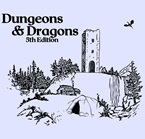 Dungeons &amp; dragons 5th edition drawing of a tower on a hill with a cabin and a cave at the forefront.  A small dragon is flying in the top right corner.