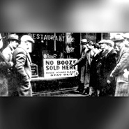 Image links to website calendar.  Image is historic image of window sign saying "no booze sold here."