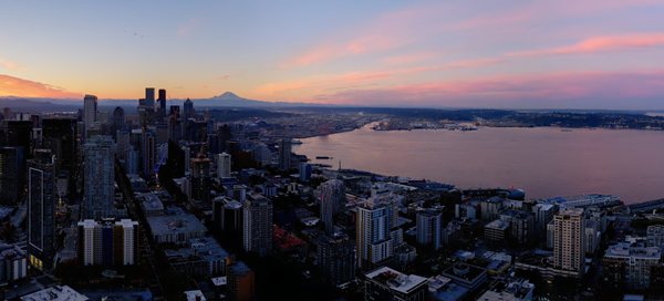 Wide angle view of Seattle and the Space Needle