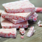 Photograph of white chocolate peppermint candy.