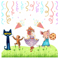 Childrens book characters having party. The link to the search for the Back to the Library Party events in our calendar will open in an external site and in a new tab or window.