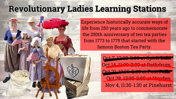 This calendar search link for the Revolutionary Ladies Learning Stations events will open in an external site and in a new tab or window.