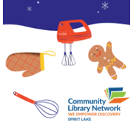 Cookie making supplies: a hand mixer, whisk, hot pad, and a gingerbread man cookie. The calendar event that this linked image will take you to will open an external site in a new tab or window.
