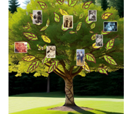 Illustration of a Family Tree with a DNA double helix design on the trunk of the tree.